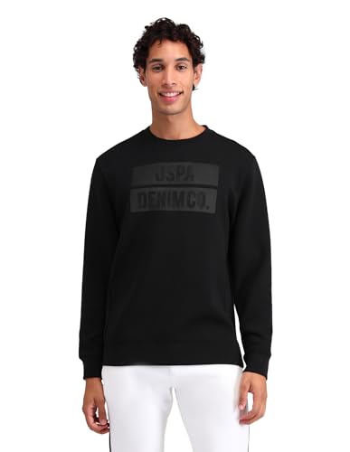 U.S. Polo Assn. Denim Co. Men's Black Logo Crew Neck Long Sleeve Casual Cotton Regular Fit Sweatshirt (UDSWS0490_Black_S)