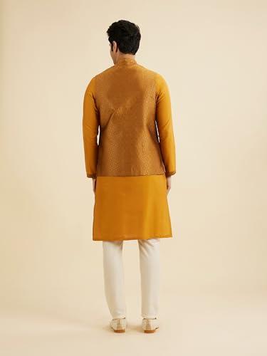 Manyavar Men's Brocade Regal Embroidered Kurta Jacket Set (Mustard,XL)