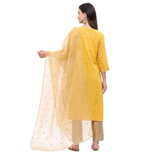 Rangriti Women's Gold-Toned Poly Organza Embellished Festive Dupatta_FREE