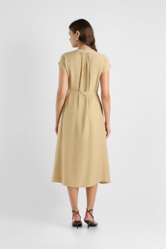 Women Beige Solid Knee Length Casual Dress