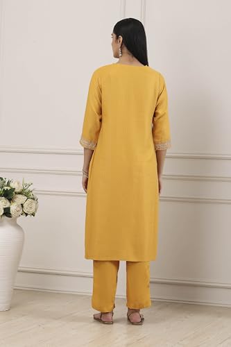 Biba Women Yellow Viscose Rayon Straight Suit Set_42