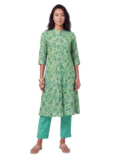 Max Women Floral Print Kalidar Kurta Set(Green_M)