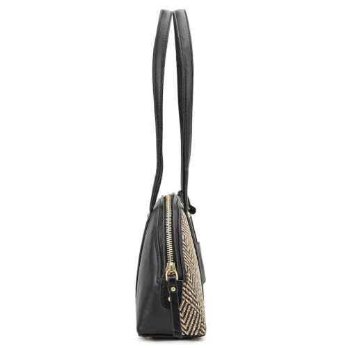 Da Milano Leather Shoulder Bag for Women - Beige & Black (LB-02223)