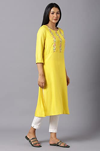 W for Woman Yellow Embroidered Kurta with Lace Trimming_24AUW11965-218195_2XL