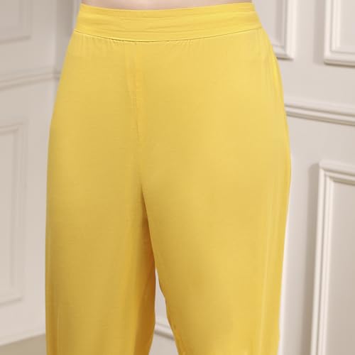 Biba Women's Yellow Cotton Straight Solid Suit Set