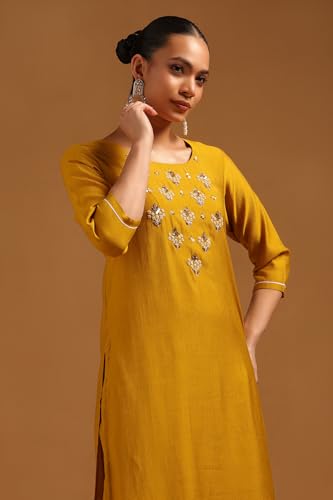 Soch Womens Mustard Desert Storm Solid Kurta Set With Beads