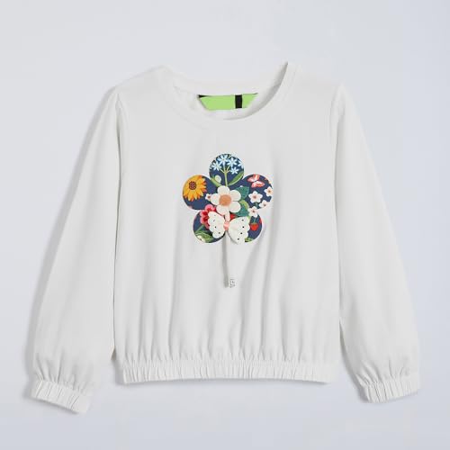 Hopscotch Girls White Full Sleeves 2-Pc Floral Applique Jogger Set For Age (3-4 Years)