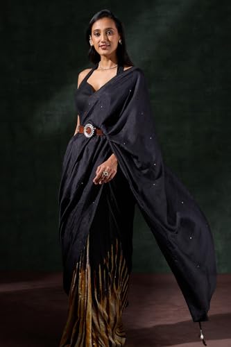 Taneira Women Black Bengal Silk Hand Painted Saree with Unstitched Blouse Piece (SAPH01AA1364-Black)