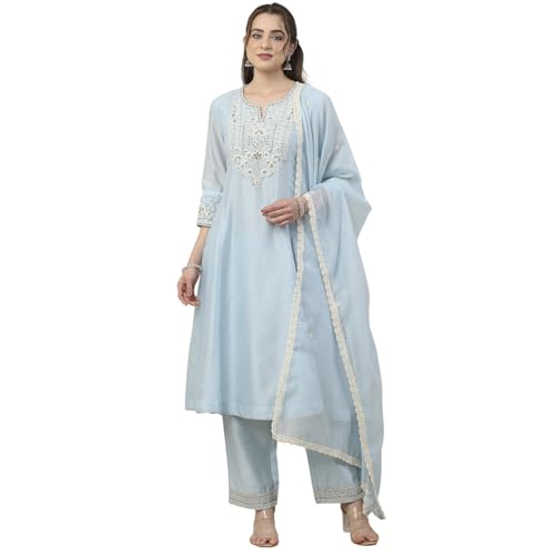 BIBA Women Blue Silk Chanderi Kalidar Suit Set_32
