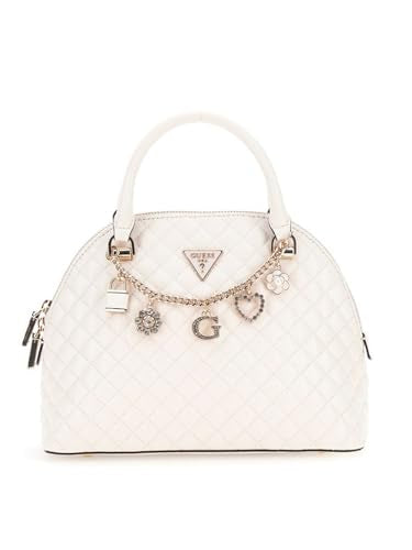 GUESS Off White Quilted Everlee Dome Satchel Bag