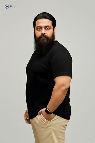 BRATMAZ Plus Size Men's Cotton T-Shirt, Black, Crew Neck, Half Sleeve, Casual Wear (in, Alpha, 3XL, Plus)