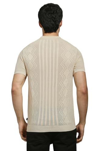 Louis Philippe Men Beige Textured Polo Neck T-Shirt