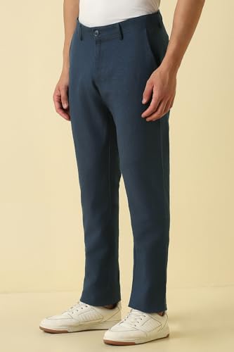 Men Navy Textured Casual Trousers