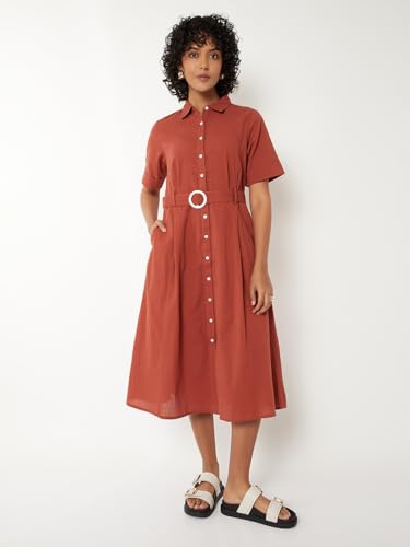 Max Women Solid Shirt Dress (Rust_L)