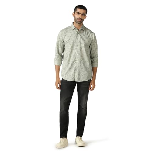 blackberrys Men?s Mint Printed India Slim Fit (Slim Comfort) Shirt | Light Tone Printed Collared Long Sleeve Shirt | Size 40, Color Mint