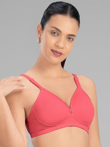 Lovable Women's Seamless V-Neck Non-Padded Full Coverage Wire-Free Bra with Detachable Strap Comfortable Fit T-Shirt/Saree Bra (in, Cup Band, 32, 32, C, 36, Regular, Coral Pink)