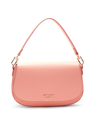 Anne Klein Saddle Shoulder Bag with Logo Web Strap, Mellow Peach, Mellow Peach, Medium