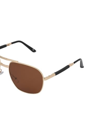 Carlton London Gold with Black Toned Brown Polarised Lens Foldover Rectangle Sunglass for mens