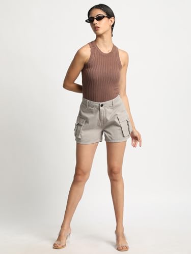 BENE KLEED Shorts for Women|Women Silver Grey High Rise Solid Cargo Shorts | 100% Cotton Trendy and Comfortable