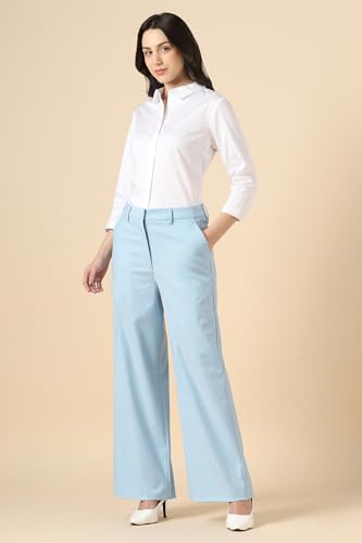 Women Light Blue Solid Formal Trousers