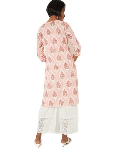 Max Women Floral Print Straight Kurta(Peach_M)