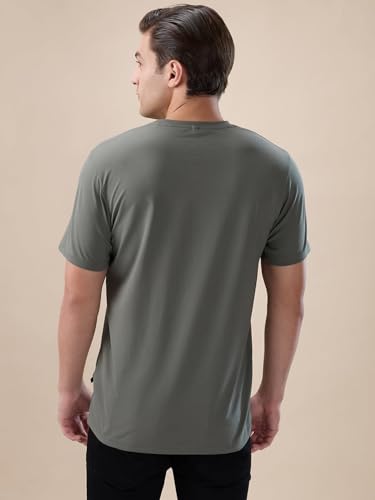 Status Quo Men's Typography Print Round Neck Half Sleeves Regular Fit T-Shirt | 46% Cotton 46% Polyester 8% Spandex | LT.Olive | M
