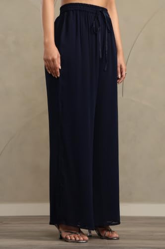 Soch Womens Navy Blue Georgette Cutdana Hand Embroidered Co-Ord Set