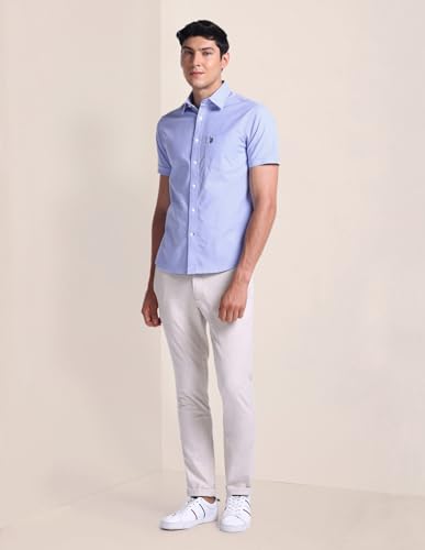 U.S. POLO ASSN. Mens Half Sleeve Oxford Stretch Shirts (USSHTC0011H_Blue_M)