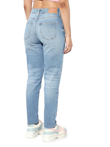 ONLY Women's High Rise Straight Fit Jeans Light Blue Denim