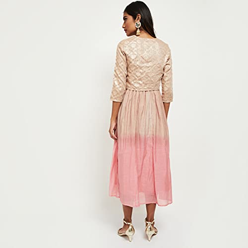 Max Women Printed Midi Dress with Sheen Top (IIFE21MX8_Peach_S)