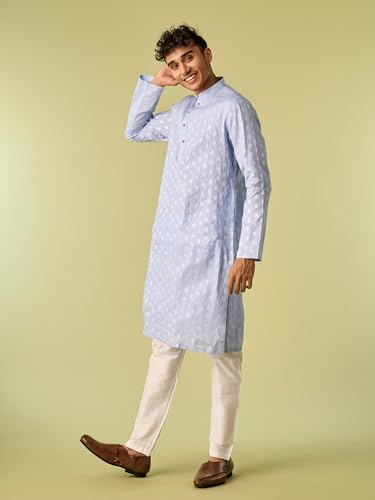Manyavar DIWAS Men's Cotton Self Design Kurta (Light Blue,M)