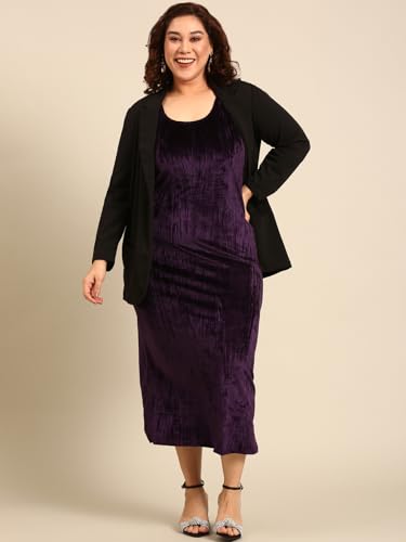 The Pink Moon Women's Plus Pleated Velvet Bodycon Dress (DRS_BC_PURVLVT 5XL) Purple