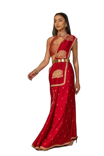 Taneira Red Viscose Satin Embroidered SareeWith Unstitched Blouse(SAPP03AD6702-Red)