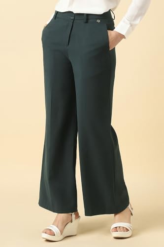 Women Green Solid Casual Trousers