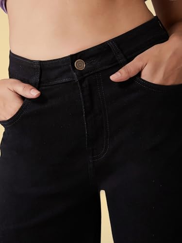 Miss Chase Women's Regular High Rise Above Knee Stretchable Denim Shorts (MCAW25DEN62-73-974-28, BlackBerry Black, 28)