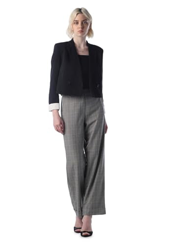 ONLY Women's Checked Straight Fit High-Rise Grey Pants