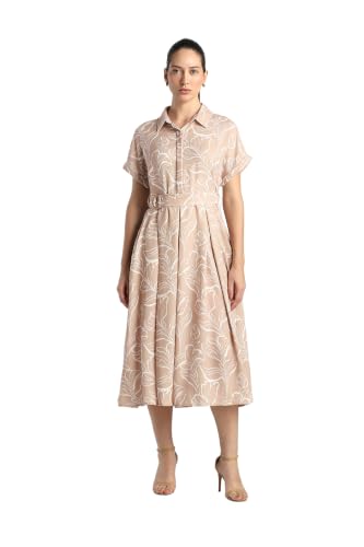 Women Beige Printed Calf Length Casual Dress