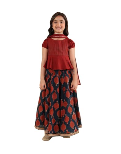 Fabindia Indigo Rayon Blend Dabu Printed Lehenga, Dupatta & Choli Set