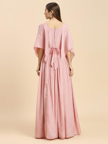 madhuram textiles Women's Chinon Gown for Women Ethnic with Embroidery Work Long Maxi Gown(M-2456) (in, Alpha, XL, Regular, Pink)