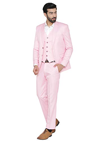 Wintage Polyester,Cotton Men's Regular Fit 3-Piece Suit (3Pc1210Color11S40_Light Pink_40)