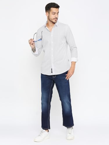 Being Human White Navy Men Shirt (Size: XL)-BHMLSLV23012-WHITE/NAVY