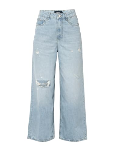 ONLY Women's Solid Wide Leg Mid-Rise Blue Jeans
