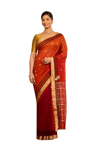 Taneira Women Dark Orange Silk Cotton Chanderi Woven Saree with Unstitched Blouse Piece (SAPH02AB0797-Dark Orange)
