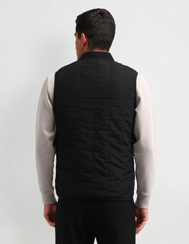 U.S. Polo Assn. Denim Co. Men's Black Solid Collar Neck Sleeveless Casual Polyester Regular Fit Jacket (UDJCK1387_Black_S)