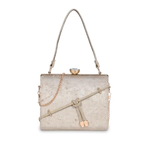 ESBEDA Antiquegold Color Crystal Belt Top Handle Clutch