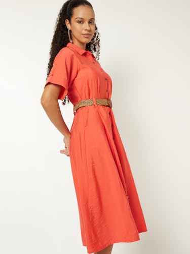 Max Women's Cotton A-Line Below The Knee Dress (SB511002_Orange