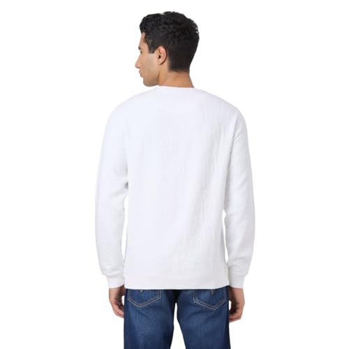 Pepe White Self Design Full Sleeves Men Sweatshirt