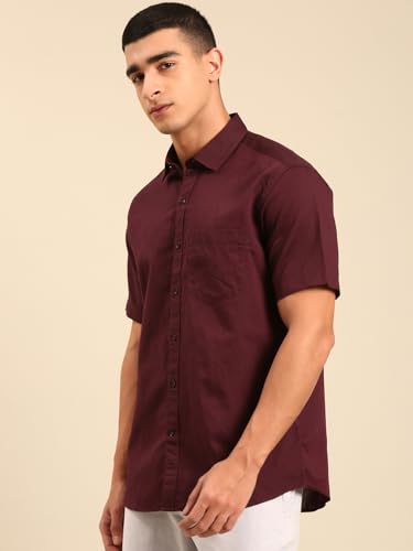 Cavallo by Linen Club Half Sleeve Solid Regular Fit Linen Casual Shirt