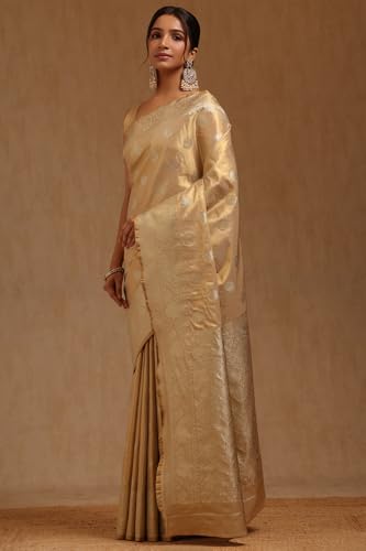 Soch Womens Beige Soft Silk With Zari Woven Saree With Zari Woven
