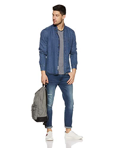 Amazon Brand - INKAST Men's Cotton Solid Slim Casual Shirt (In-S-06B_Medium Blue_X-Large Xl)